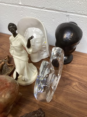 Lot 5071 - Baccarat crystal sculpture, bronze horse bust and other sculptural pieces