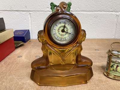 Lot 5058 - Halcyon Days James Purdey clock and an Art Deco glass clock