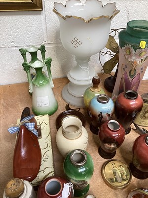 Lot 5070 - Collection of silver topped vases, and other vases, a Bakelite fan and others