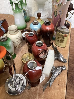 Lot 5070 - Collection of silver topped vases, and other vases, a Bakelite fan and others