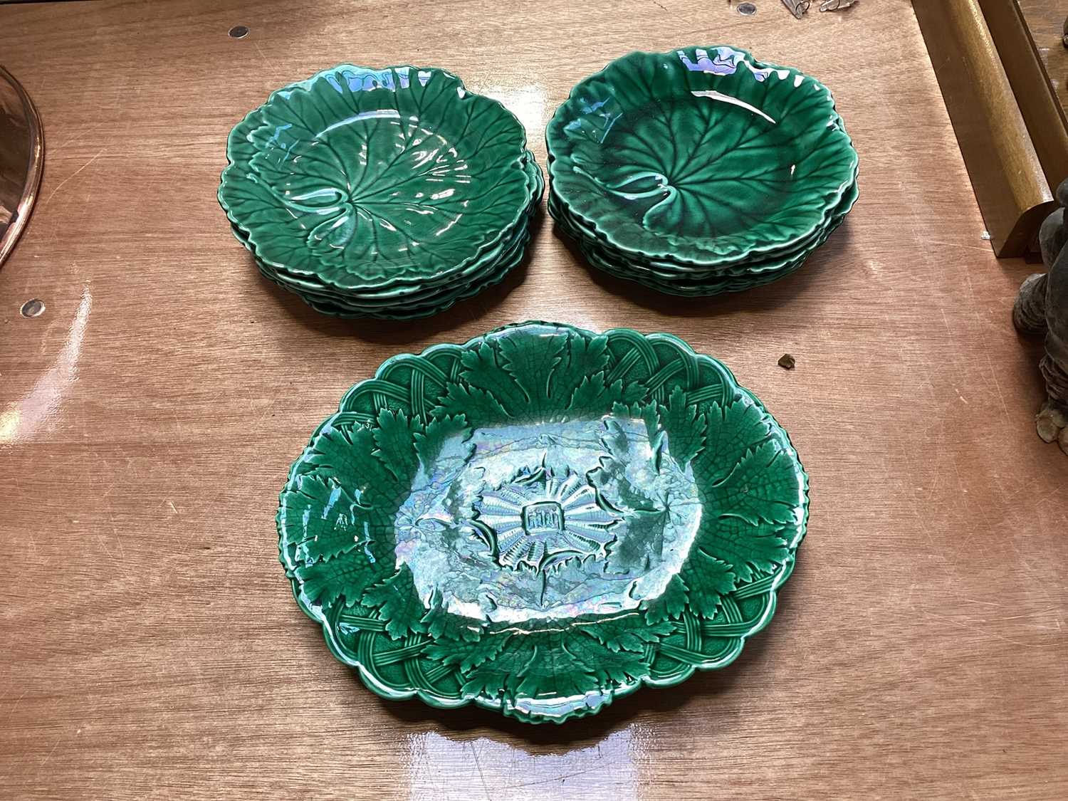 Lot 5150 - Collection of Wedgwood green glazed cabbage leaf plates