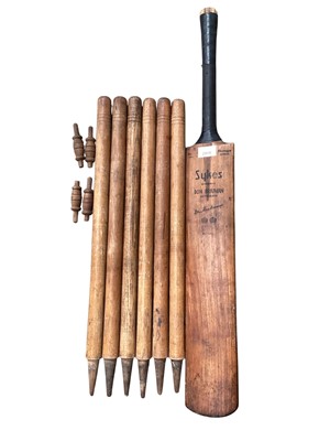Lot 2918 - Slazenger Don Bradman cricket bat together with stumps and bails.