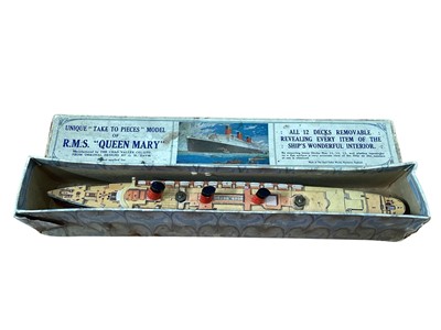 Lot 1920 - Chadd Valley vintage RMS Queen Mary Take to Pieces model with all 12 decks removable revealing every item of ship's interior, boxed (stained) (1)