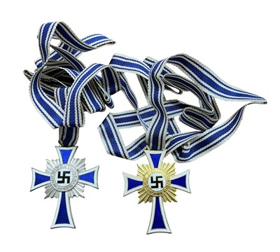 Lot 839 - Two Nazi 'Mothers Crosses' Cross of Honour of the German Mother, silver and gold awards.