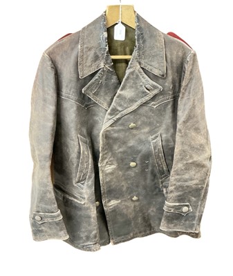 Lot 842 - German leather flying jacket with bullion thread epaulettes and crown buttons.