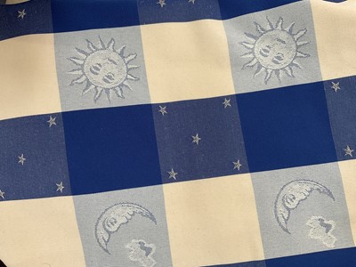 Lot 5224 - One pair of blue full-length curtains, three various single curtains (incl one long pale blue), one pair of pink curtains, one pair of blue checkered curtains.