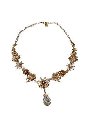 Lot 298 - Askew of London gilt metal paste set necklace with flower, bird, foliage and insect decoration, 52cm long, boxed