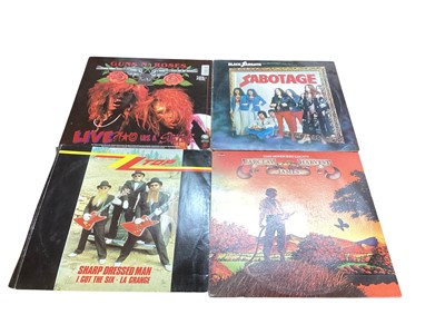 Lot 2746 - Box of LP records including Black Sabbath, Mountain, Fleetwood Mac, Woodstock, Rolling Stones, Rod Stewart, Ron Wood etc