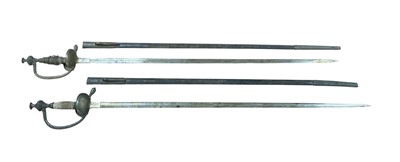 Lot 855 - Two 19th century court swords, each in a brass mounted leather scabbard, (2).
