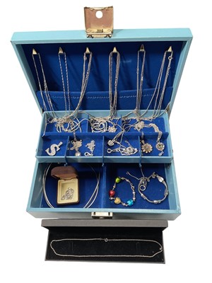 Lot 291 - Jewellery box containing a quantity of silver and white metal chains, pendants and bracelets including a Tiffany & Co silver Peretti chain