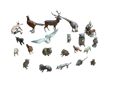 Lot 2912 - Group of cold painted bronze animals and other miniature animal figures