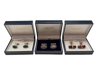 Lot 294 - Three pairs of silver cufflinks