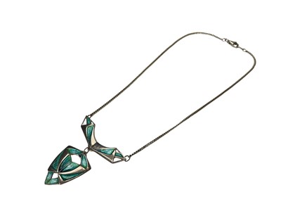Lot 295 - Art Nouveau style silver and enamel pendant necklace