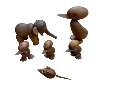 Lot 2913 - Group of Danish carved teak animal figures, with various marks including Kay Bojesen and Hans Bolling