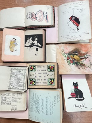 Lot 1191 - Autograph and writing/sketching albums 1900s-1930s period, with hand illustrations, some with military interest