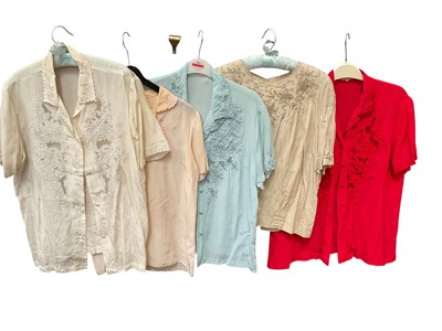 Lot 2584 - Selection of vintage Hongkong embroidered silk blouses and other silk blouses.
