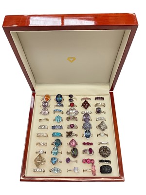 Lot 308 - Collection of approximately 50 silver, silver-gilt and white metal gem-set dress rings