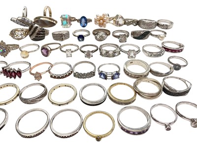 Lot 309 - Collection of approximately 50 silver, silver-gilt and white metal gem-set dress rings to include rings purchased from The Genuine Gemstone Company