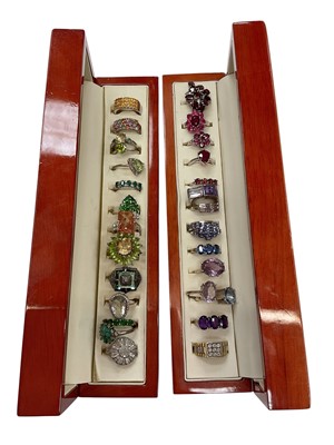 Lot 310 - Collection of approximately 29 silver, silver-gilt and white metal gem-set dress rings to include rings purchased from The Genuine Gemstone Company