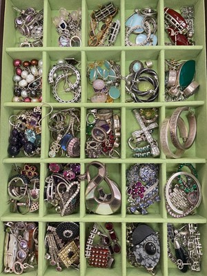 Lot 313 - Collection of silver and white metal gem-set earrings and pendants