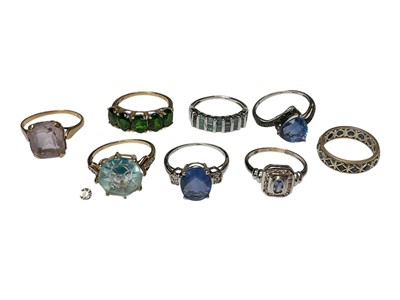 Lot 314 - Collection of eight 9ct gold and gem-set dress rings