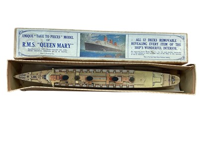 Lot 1940 - Chadd Valley vintage RMS Queen Mary Take to Pieces model with all 12 decks removable revealing every item of ship's interior, boxed (stained) (1)
