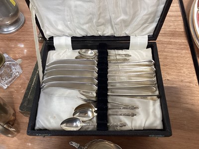Lot 5051 - Group of silver plate and glass to include silver plated teapot, decanters etc