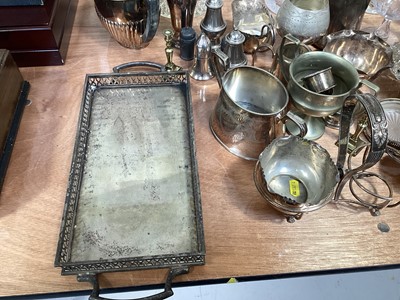 Lot 5051 - Group of silver plate and glass to include silver plated teapot, decanters etc