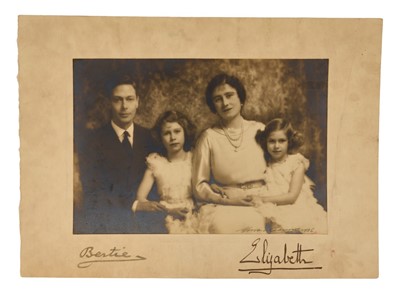 Lot 88 - T.M. King George VI and Queen Elizabeth scarce family signed presentation 1936 black and white portrait photograph of their Majesties with Princess Elizabeth and Margaret, signed in ink on mount...