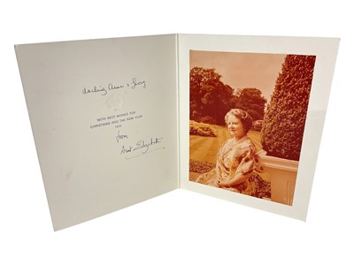 Lot 91 - H.M. Queen Elizabeth The Queen Mother, family signed 1973 Christmas card with gilt crown to cover and photograph of The Queen Mother to the interior, signed ' Darling Anne & Georg, from Aunt...