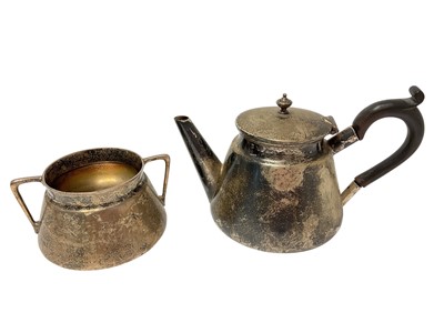 Lot 440 - George V silver teapot of tapering form, and matching sugar bowl