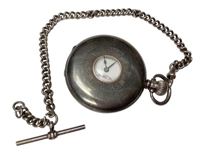 Lot 13 - Silver half hunter Vertex pocket watch (Birmingham 1949), on a white metal watch chain