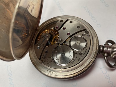 Lot 13 - Silver half hunter Vertex pocket watch (Birmingham 1949), on a white metal watch chain