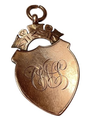 Lot 14 - Antique 9ct rose gold fob with engraved monogram to both sides (Birmingham 1917)