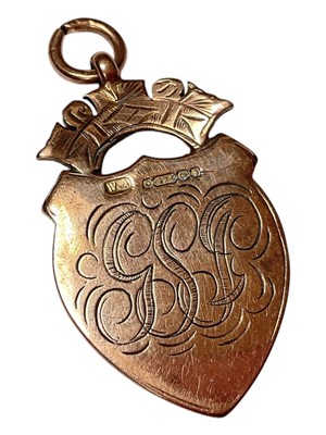Lot 14 - Antique 9ct rose gold fob with engraved monogram to both sides (Birmingham 1917)