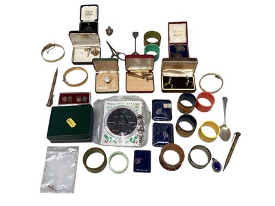 Lot 5409 - Sundry items, including cufflinks, silver fobs, other silverware, napkin rings, etc