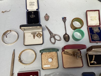 Lot 5409 - Sundry items, including cufflinks, silver fobs, other silverware, napkin rings, etc