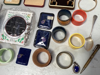 Lot 5409 - Sundry items, including cufflinks, silver fobs, other silverware, napkin rings, etc