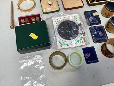 Lot 5409 - Sundry items, including cufflinks, silver fobs, other silverware, napkin rings, etc