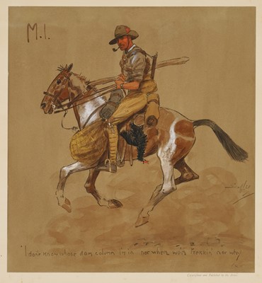 Lot 1207 - *Snaffles, Charles Johnson Payne (1884-1967) hand-coloured print - 'M.I' (The Ikonas, circa 1920), 41cm x 39cm, in glazed frame