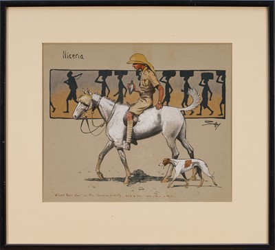 Lot 1203 - *Snaffles, Charles Johnson Payne (1884-1967) hand-coloured print - 'Nigeria', 29cm x 35cm, in glazed frame