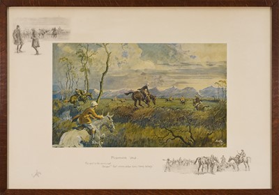 Lot 1201 - *Snaffles, Charles Johnson Payne (1884-1967) signed coloured print - Peshawar Vale, with Snaffle blindstamp, 50.5cm x 73.5cm, in glazed frame
