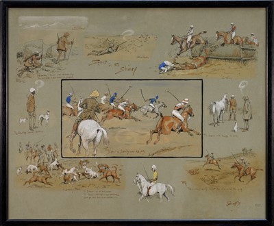 Lot 1211 - *Snaffles, Charles Johnson Payne (1884-1967) signed hand-coloured print - Sport in the Shiney, much hand colouring, 52.5cm x 64cm, in glazed frame