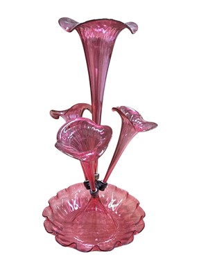 Lot 5075 - Victorian style cranberry tinted glass épergne