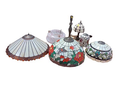 Lot 5105 - Five Tiffany style leaded and stained glass light shades