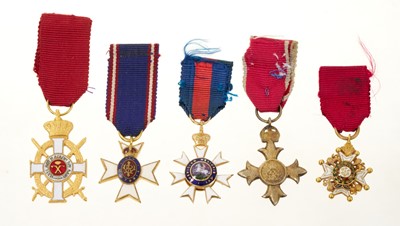 Lot 113 - Collection of miniature British Orders comprising Order of the Bath Military Division badge , Order of St Michael and St. George, Royal Victorian Order, Commander of the British Empire and a Da...