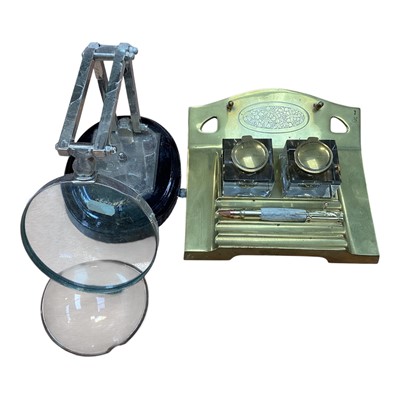 Lot 5108 - Desk Anglepoise magnifying glass and a brass desk stand