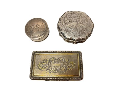 Lot 449 - George III silver patch box of circular form with bright cut engraved decoration and gilded interior, (Birmingham 1799)