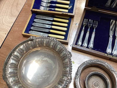 Lot 5142 - Mixed group of 19th century and later silver plate to include wine coasters, basket, castors etc