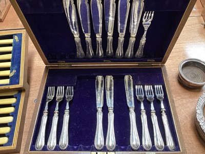 Lot 5142 - Mixed group of 19th century and later silver plate to include wine coasters, basket, castors etc